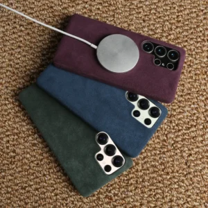 Coque suede synthetique magnetique compatible Samsung Galaxy S24 Ultra
