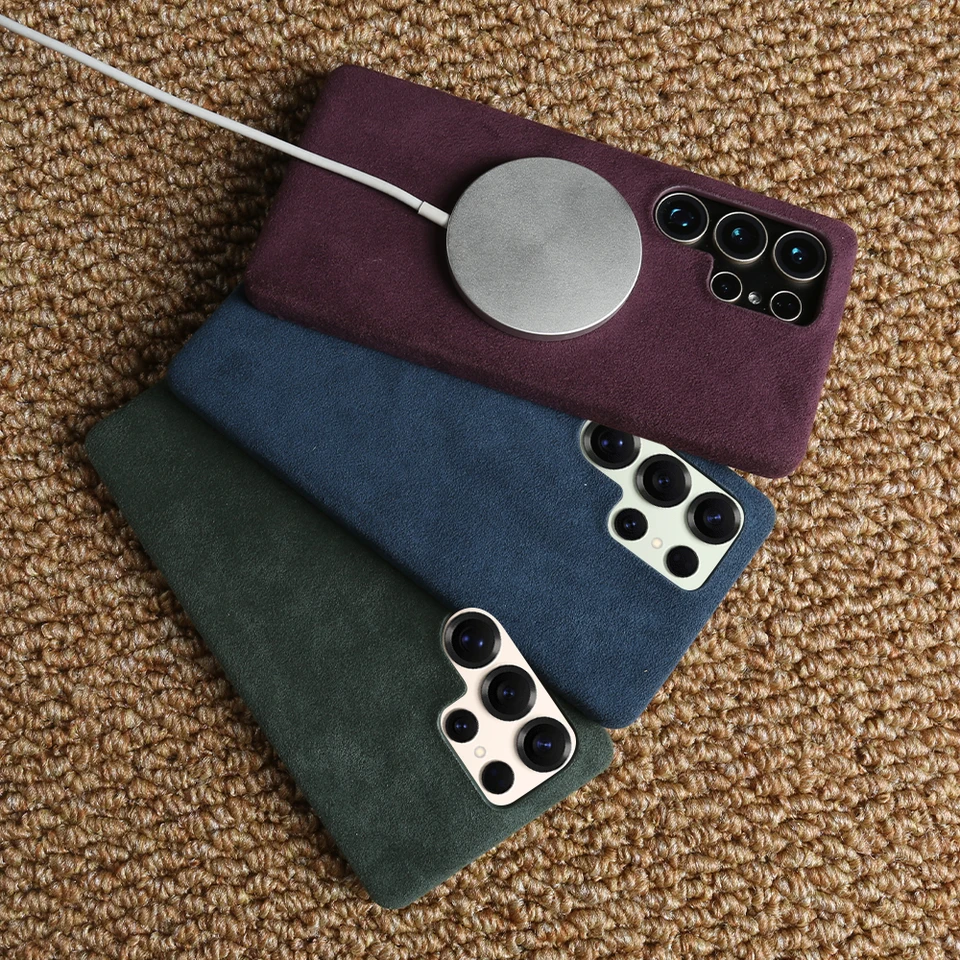 Coque suede synthetique magnetique compatible Samsung Galaxy S24 Ultra