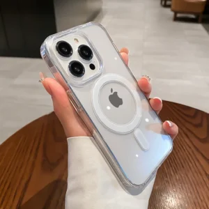 Coque transparente magnétique compatible iPhone avec recharge sans fil