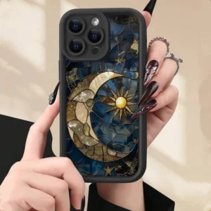 Coque verre soleil et lune compatible iPhone 15 Pro antichoc